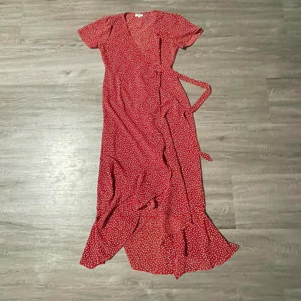 Red Wrap-style Maxi Dress